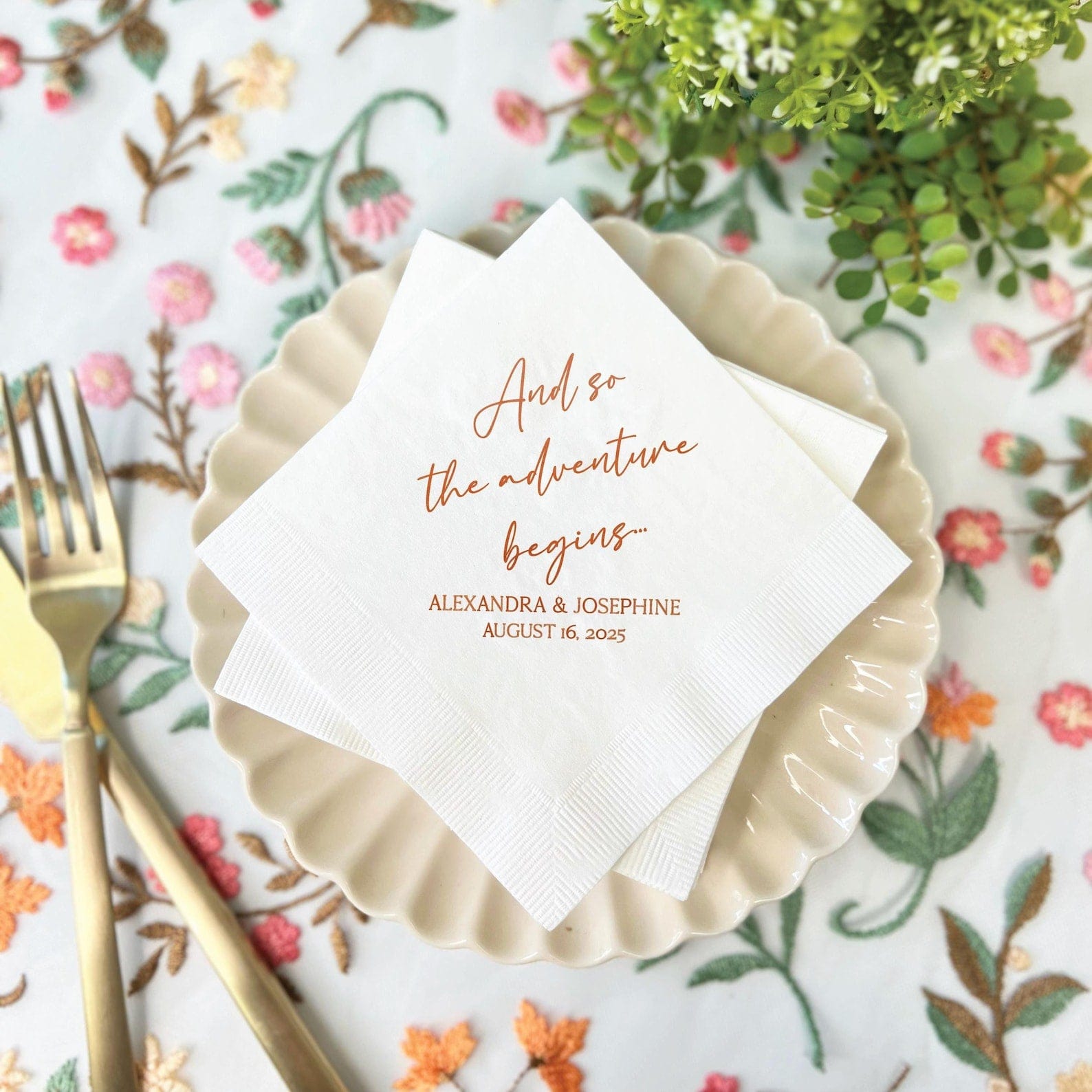 And So The Adventure Begins Wedding Napkins - Napkins - Foil Stamped
