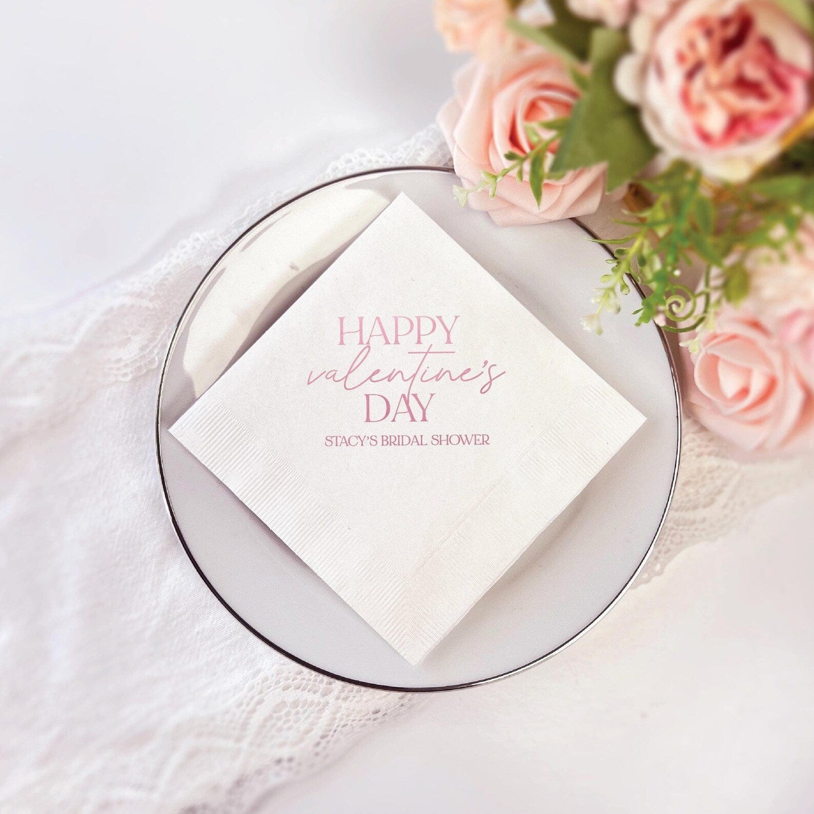 Valentine's Day Personalized Bridal Shower Napkins - Napkins - Foil Stamped
