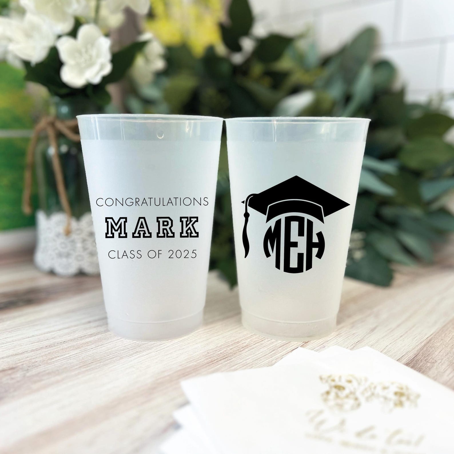 Monogram and First Name Graduation Frosted Cups - Cup - Frosted
