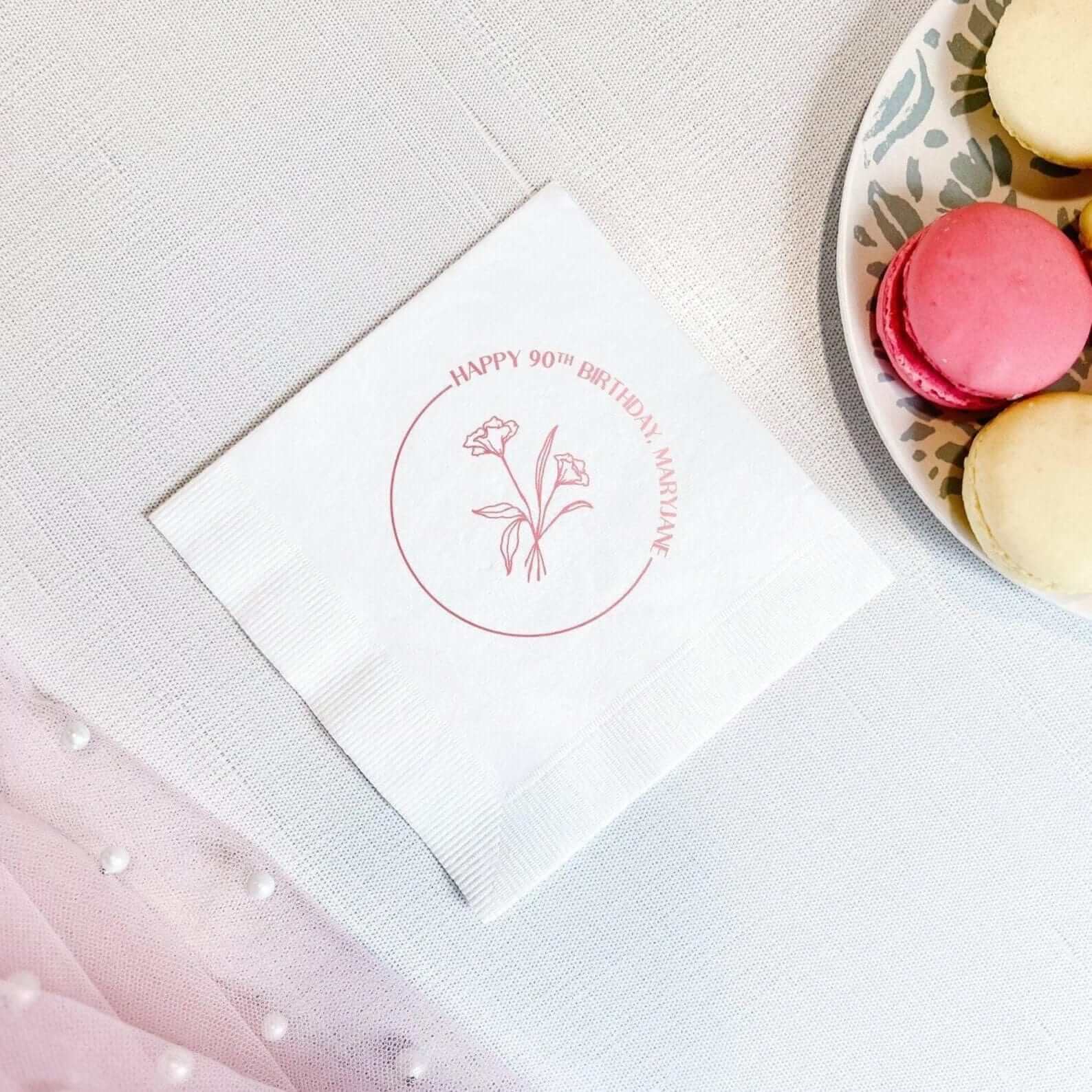 Elegant Floral Birthday Napkins - Napkins - Foil Stamped