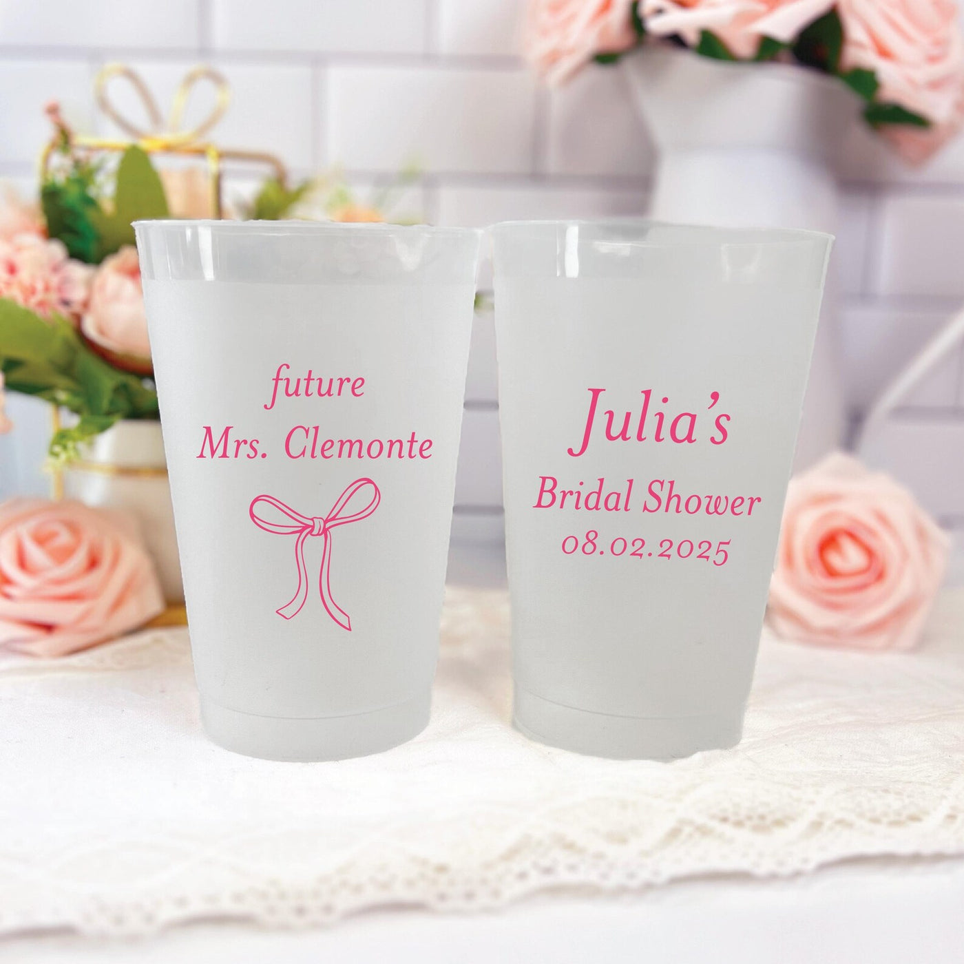 Elegant Bow Bridal Shower Frosted Plastic Cups