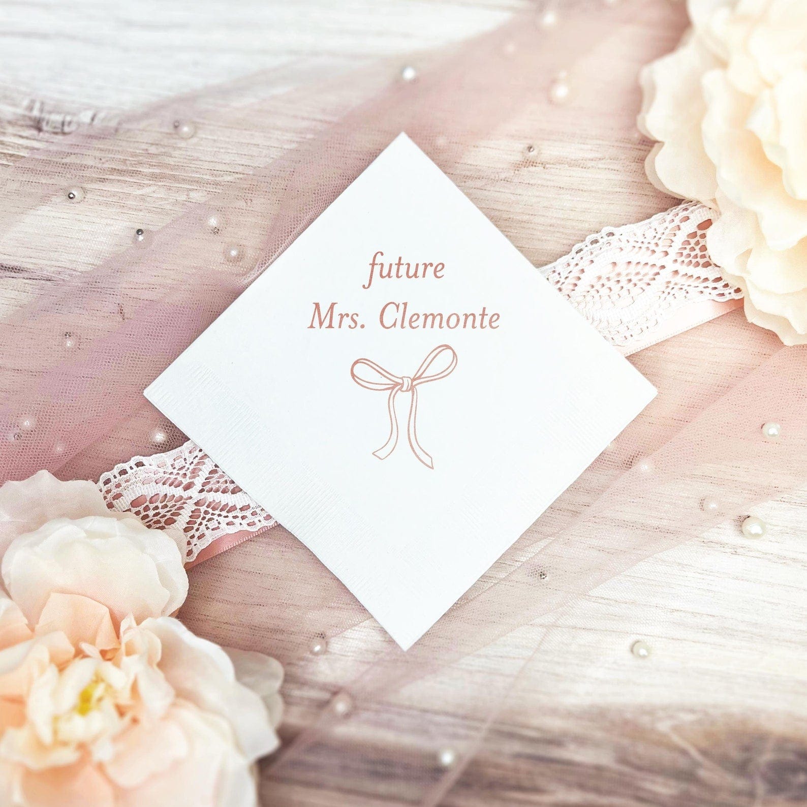 Elegant Bow Personalized Bridal Shower Napkins - Napkins - Foil Stamped