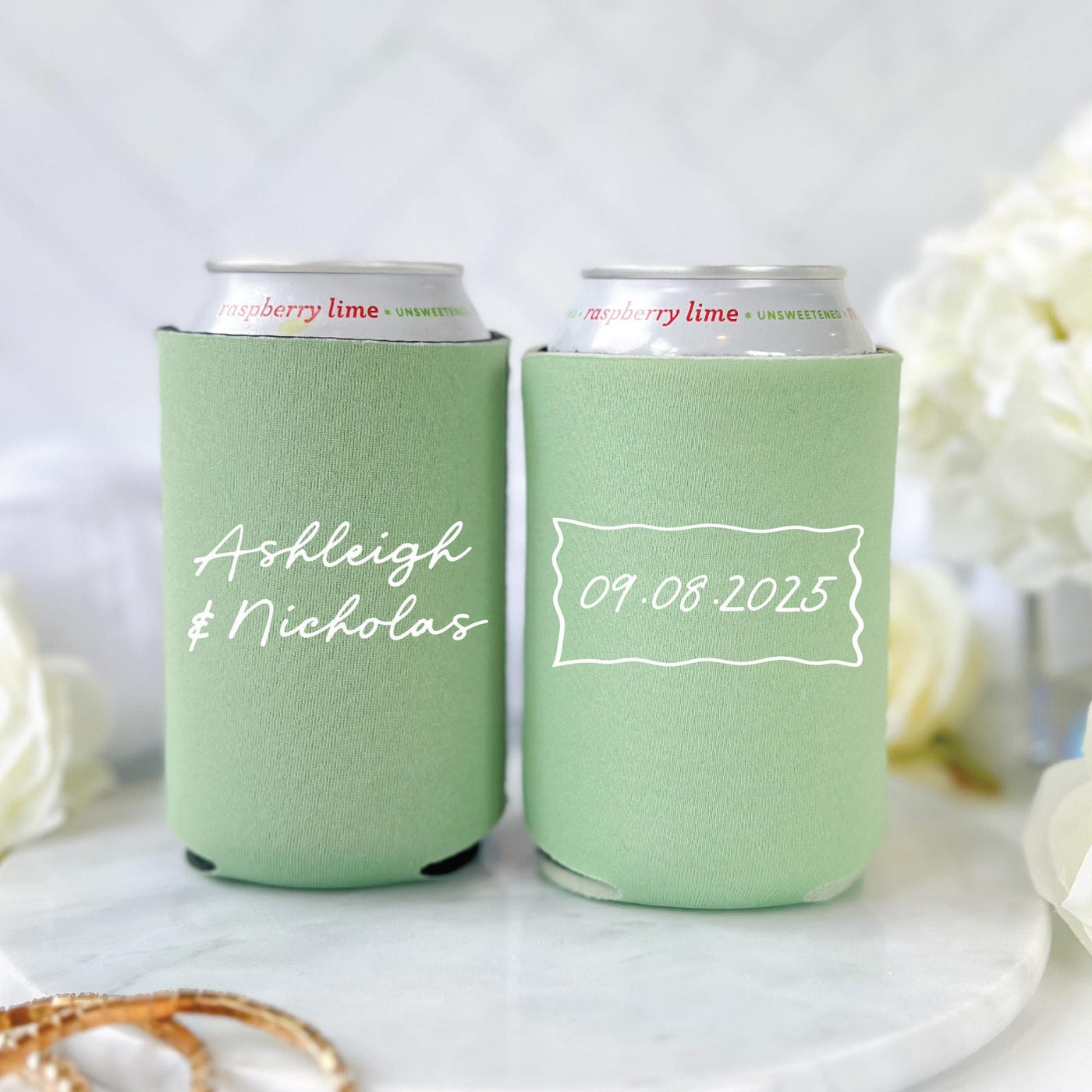 Handwritten Font Wedding Can Coolers - Can Cooler
