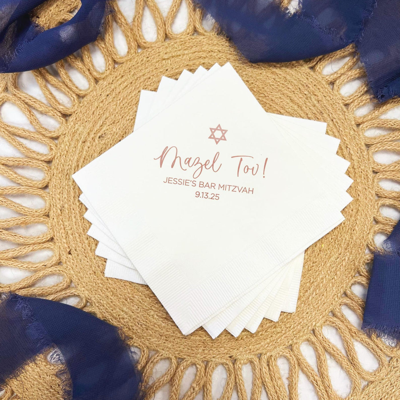 Mazel Tov Personalized Bar/Bat Mitzvah Napkins - Napkins - Foil Stamped