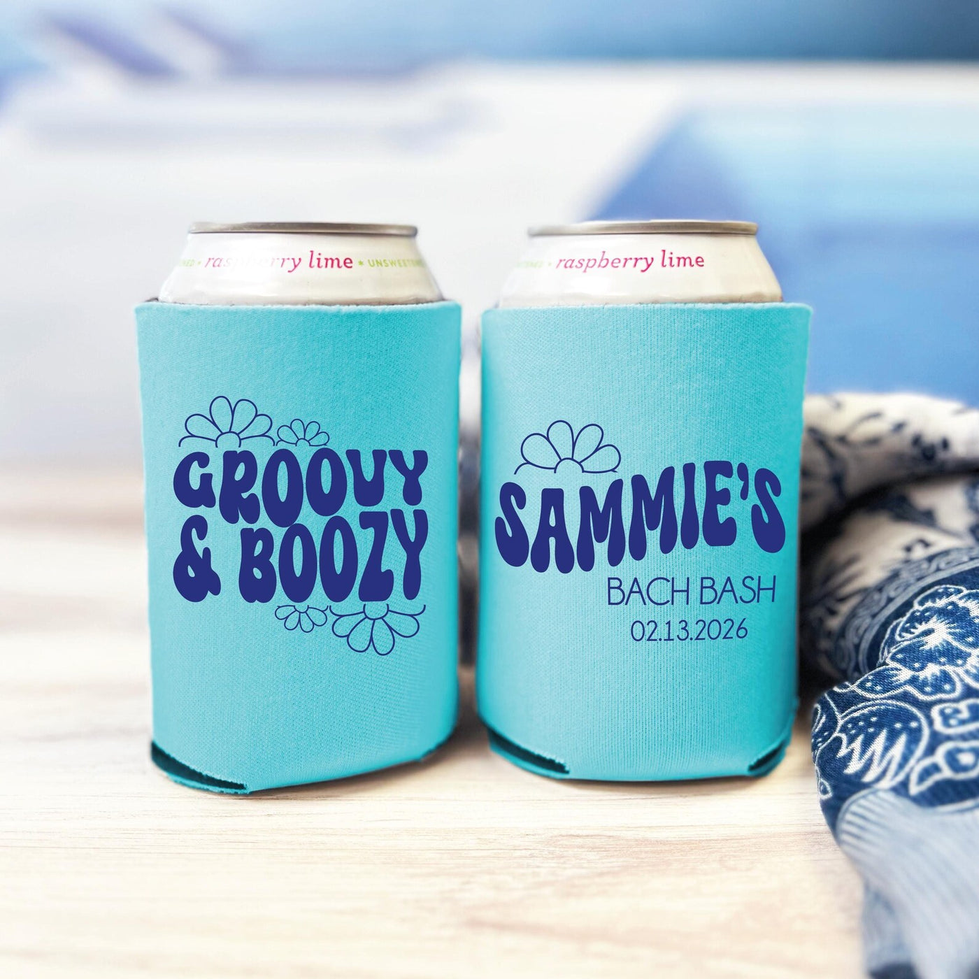 Groovy And Boozy Personalized Bachelorette Can Cooler