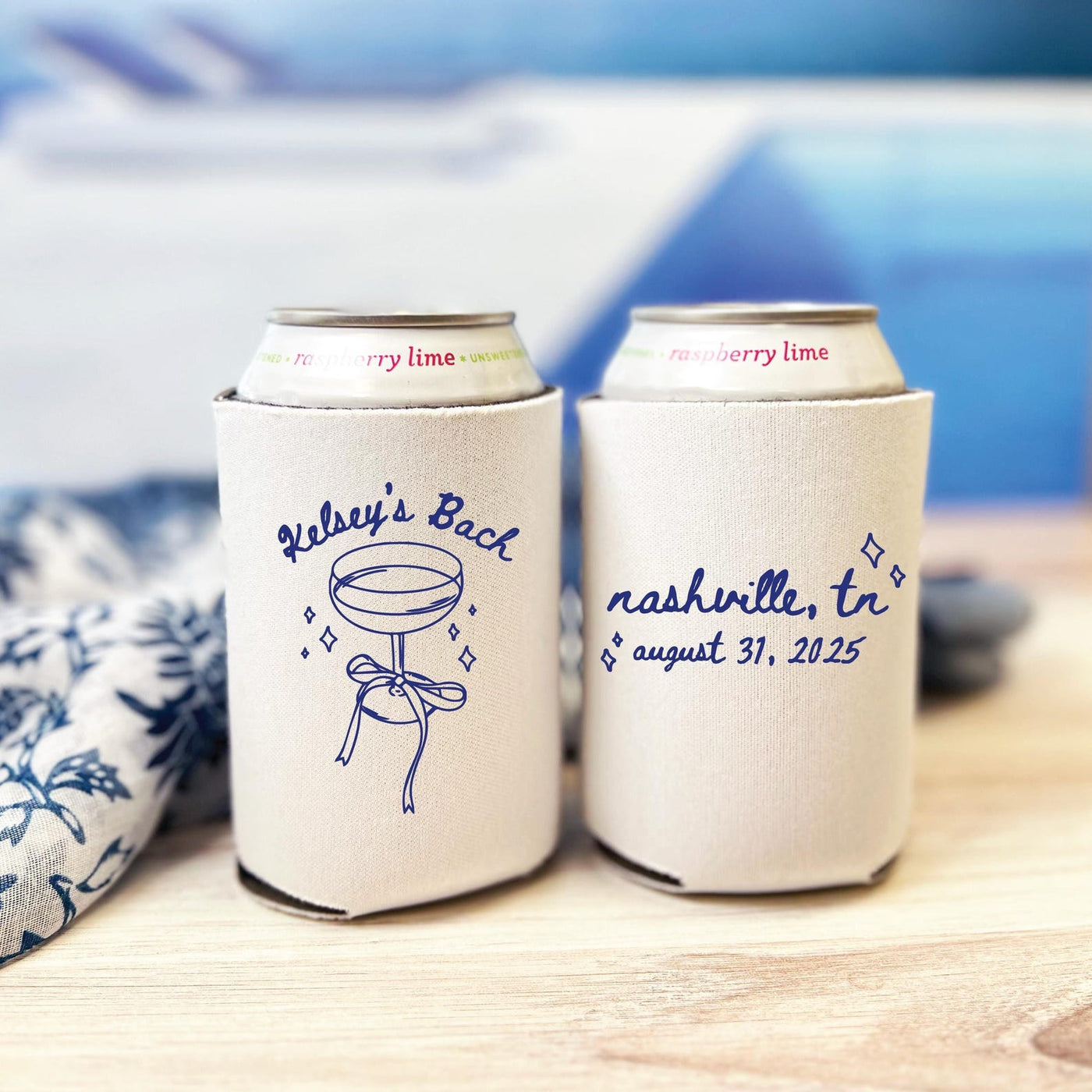 Champagne & Bows Personalized Bachelorette Can Cooler