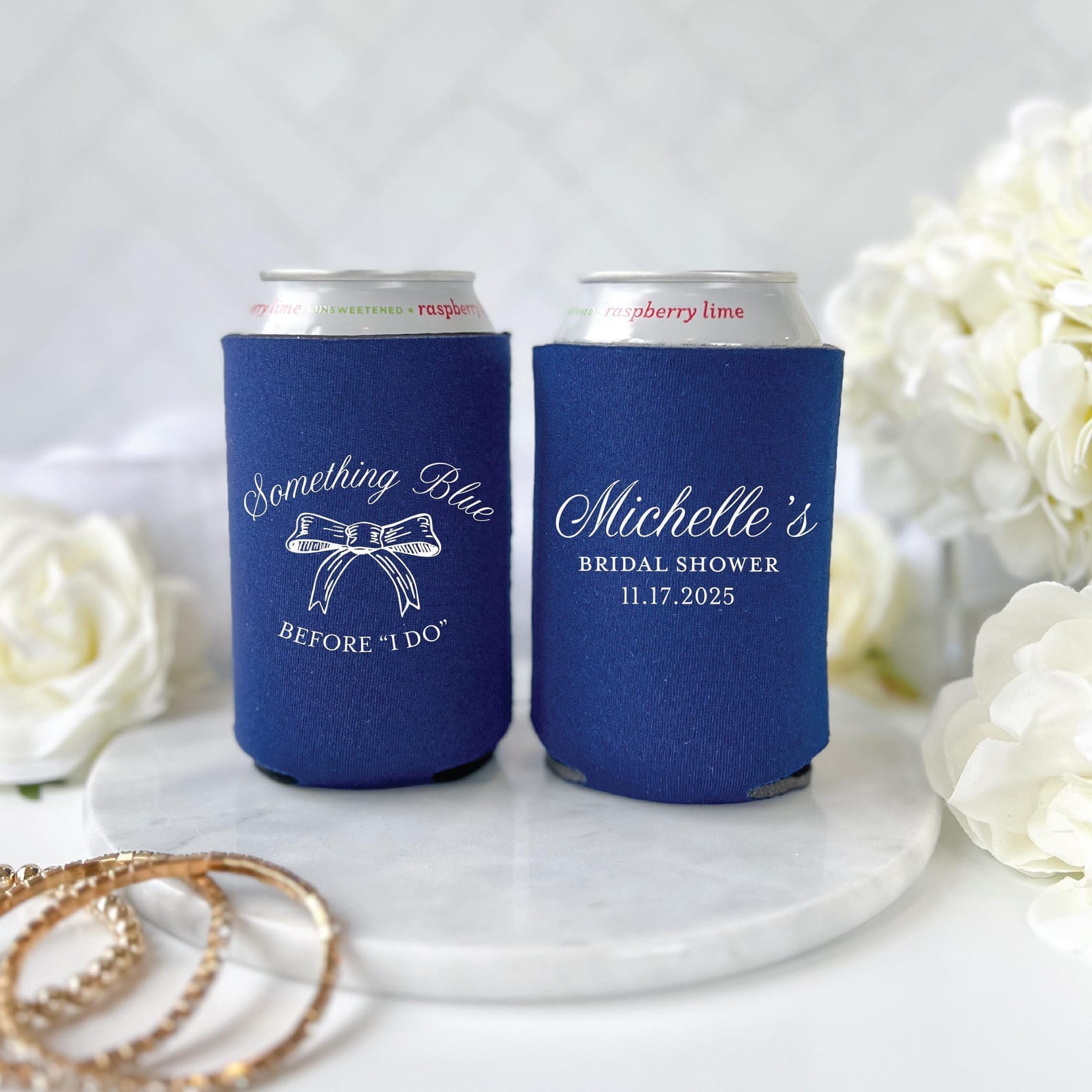 Something Blue Personalized Bridal Shower Can Coolers - Can Cooler