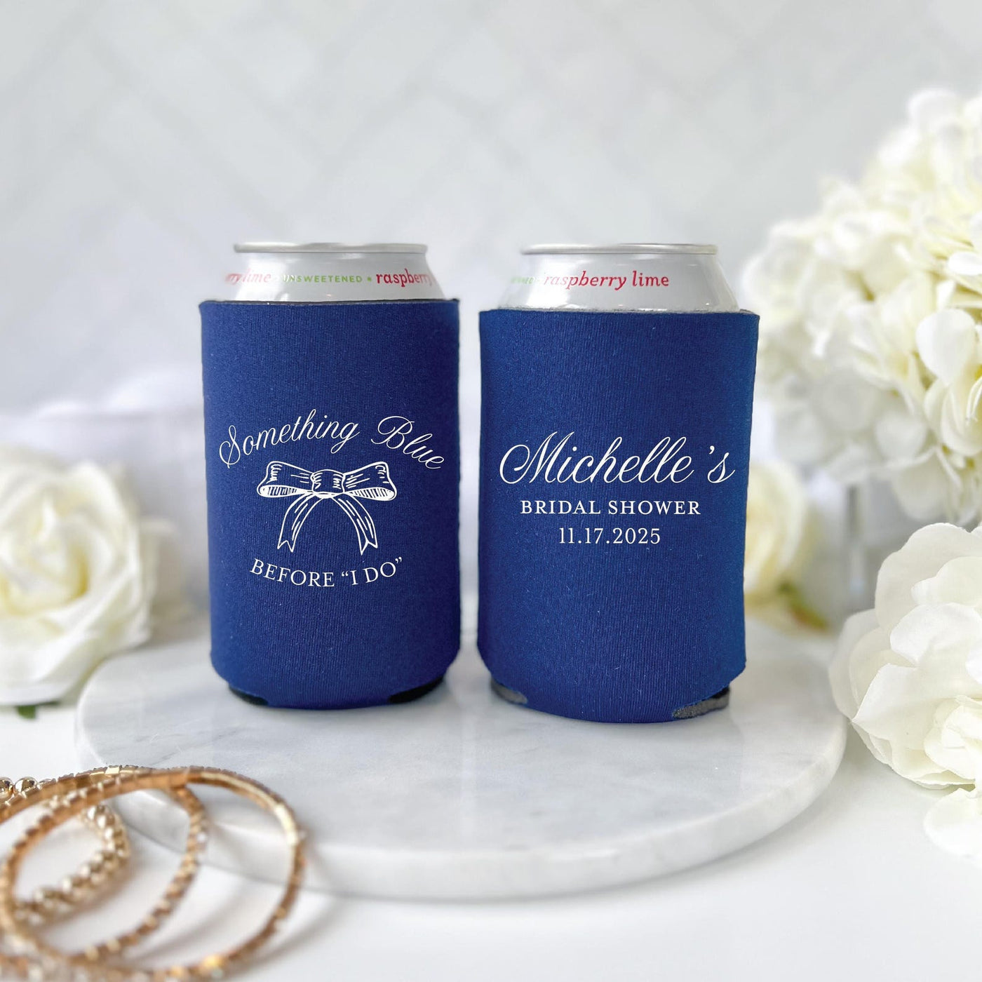 Something Blue Personalized Bridal Shower Can Coolers