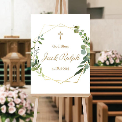Modern Greenery Baptism Welcome Sign - Welcome Sign