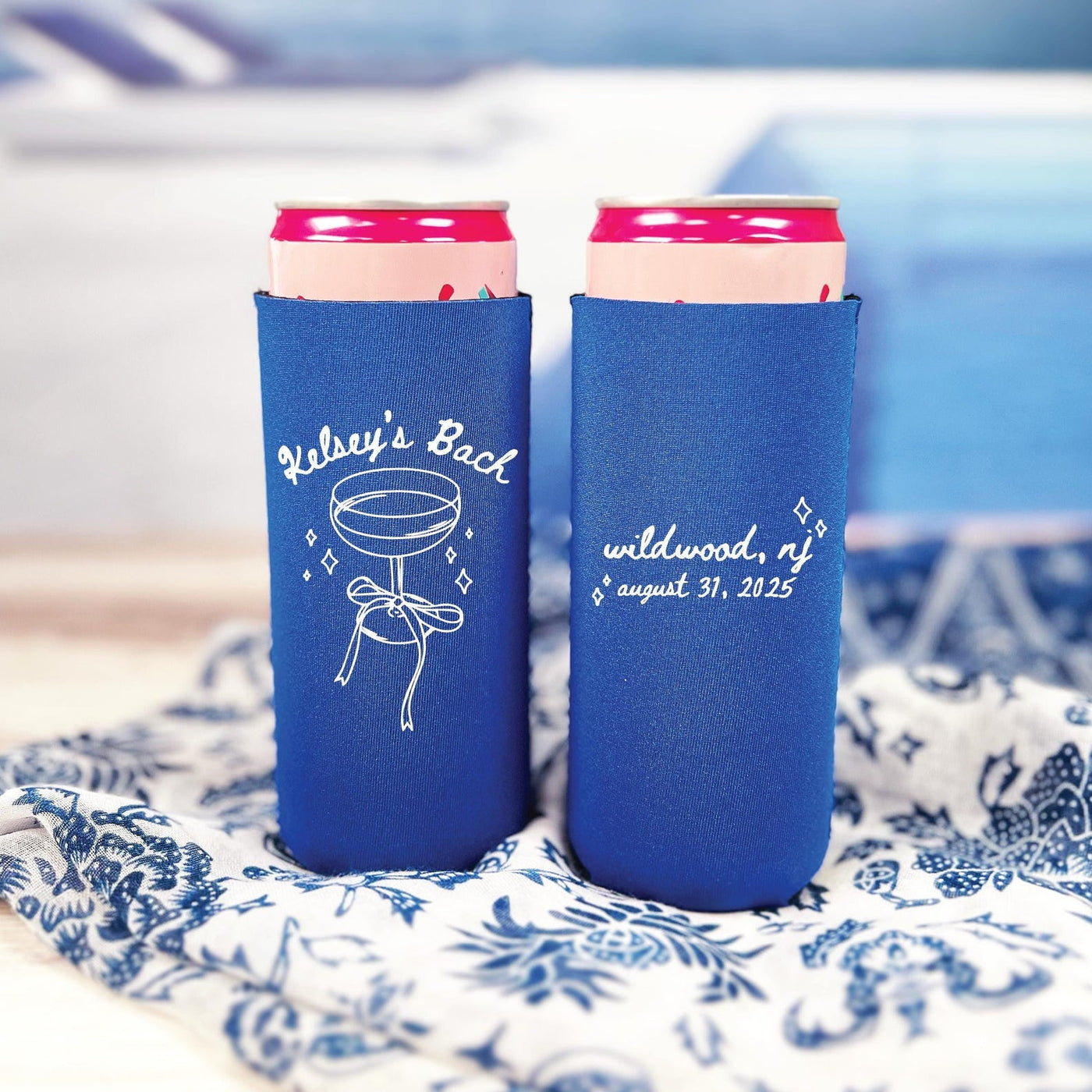 Champagne & Bows Personalized Bachelorette Slim Can Coolers