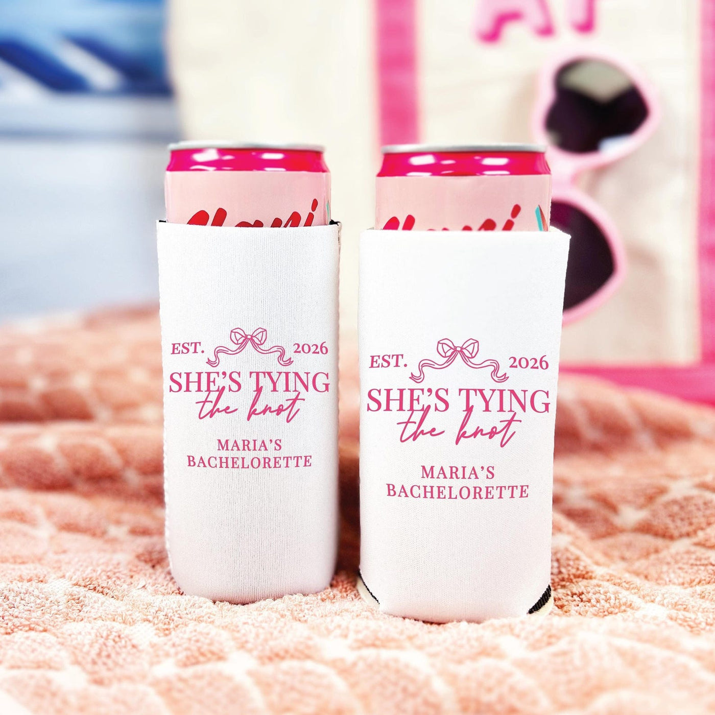 She's Tying The Knot Personalized Slim Can Cooler