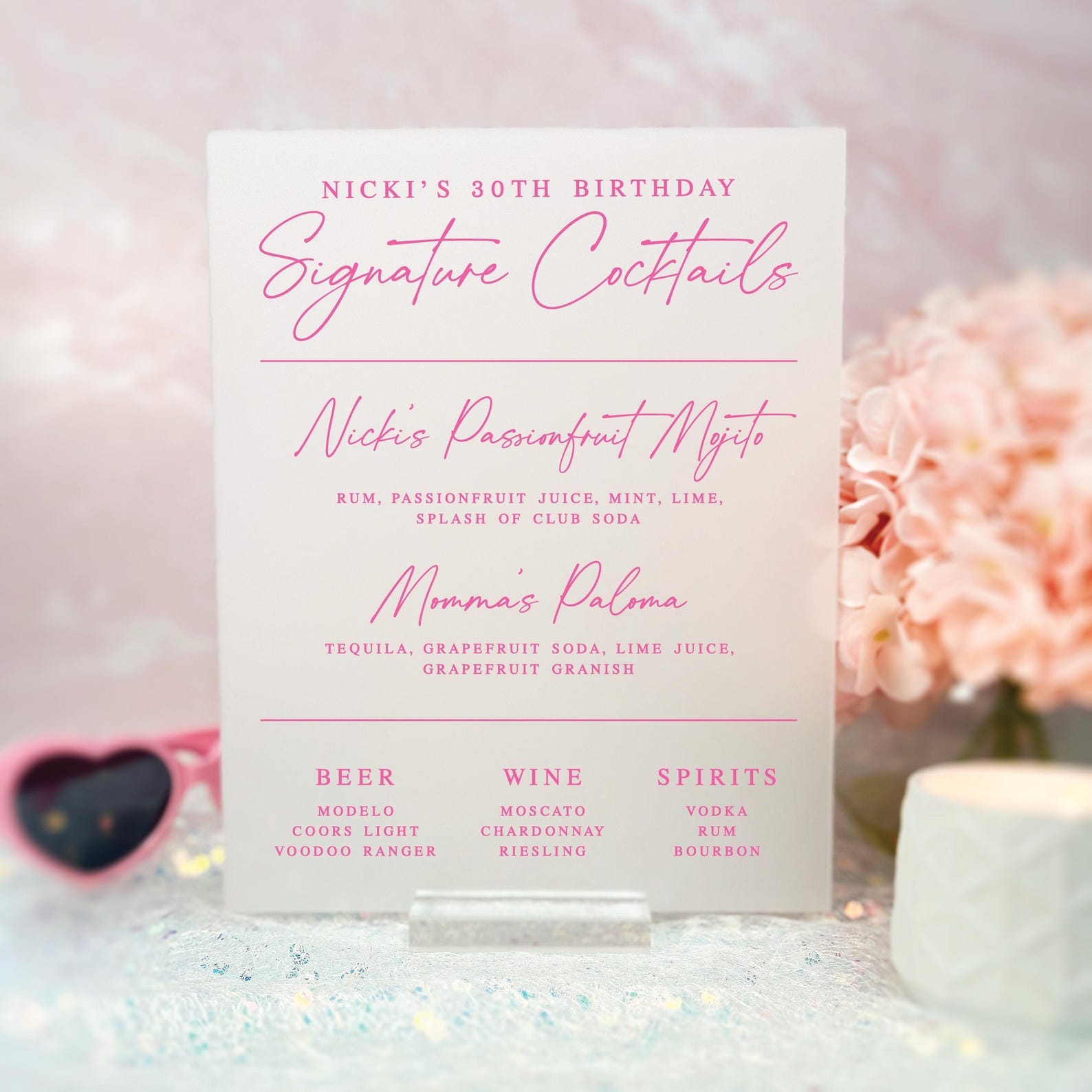Signature Cocktails Birthday Sign - Bar Menu