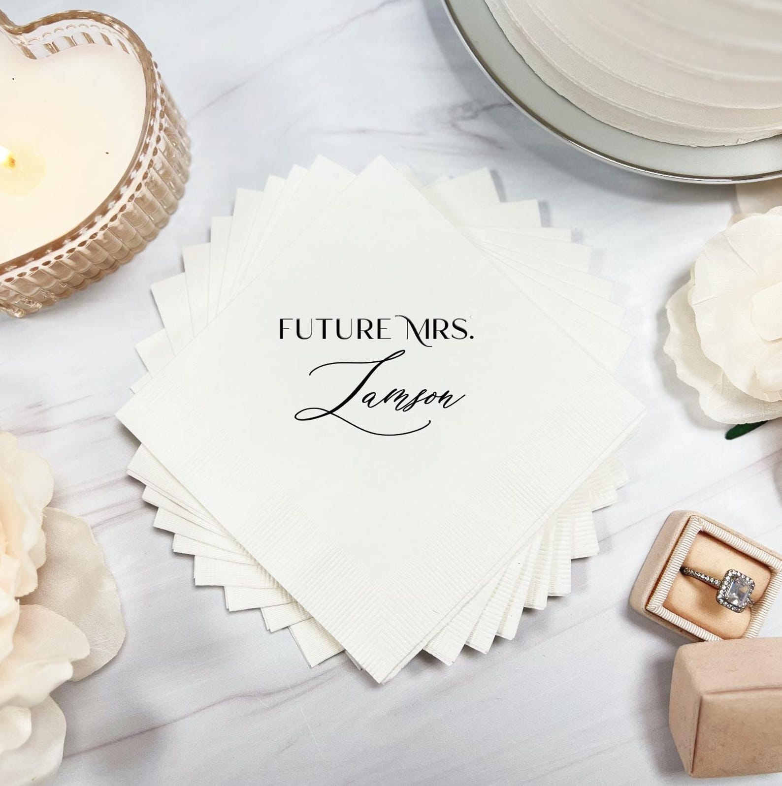 Future Mrs Script Bridal Shower Napkins - Napkins - Foil Stamped