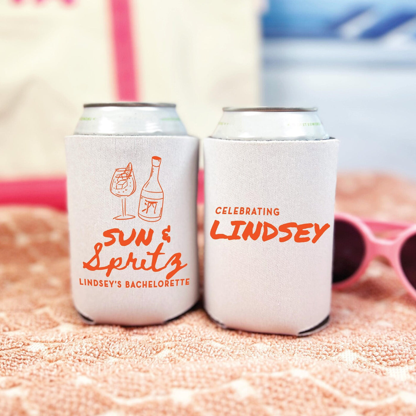 Sun And Spritz Personalized Bachelorette Can Cooler