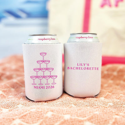 Champagne Tower Personalized Bachelorette Can Cooler