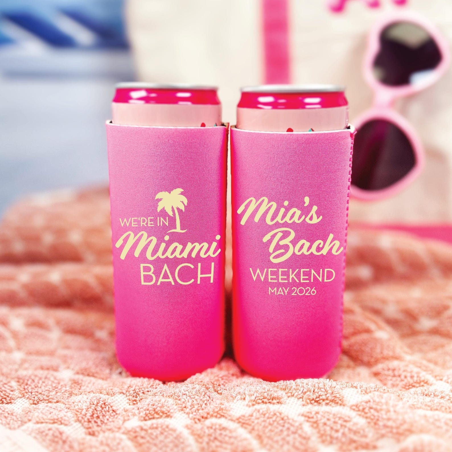 Beach Bach Personalized Bachelorette Slim Can Coolers - Can Cooler - Slim