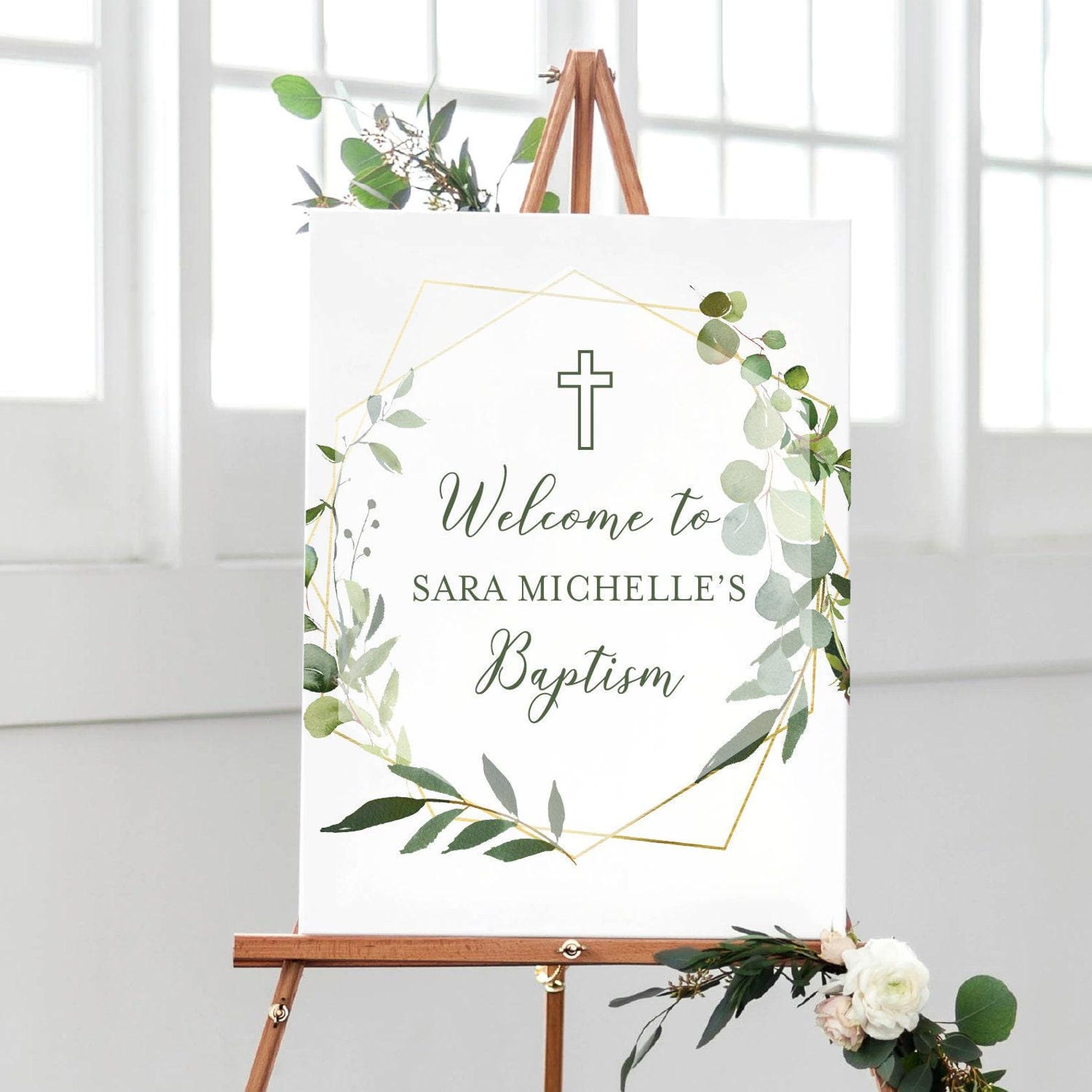 Greenery Geo Baptism Welcome Sign - Welcome Sign