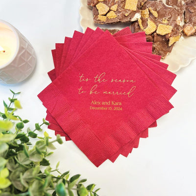 Personalized Tis the Season to be Married Wedding Napkins