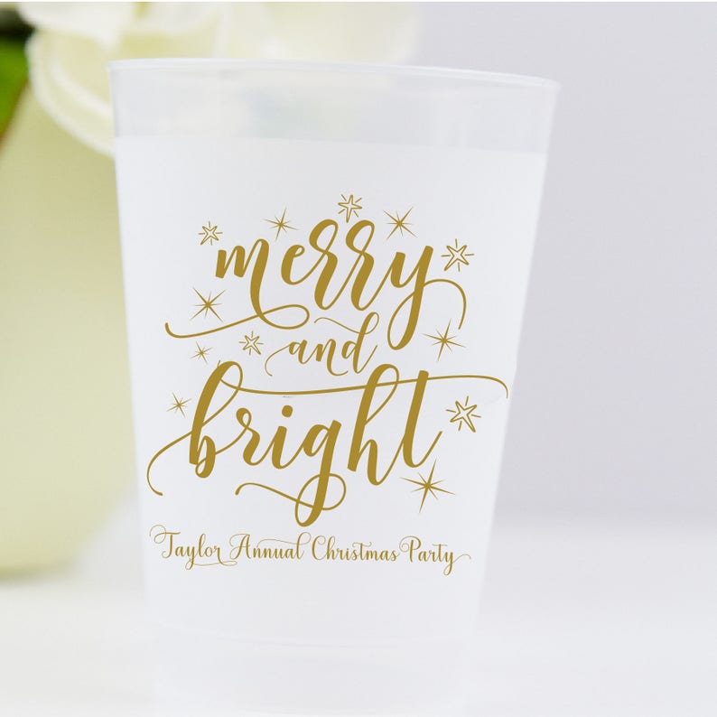 Merry and Bright Christmas Frosted Plastic Cups