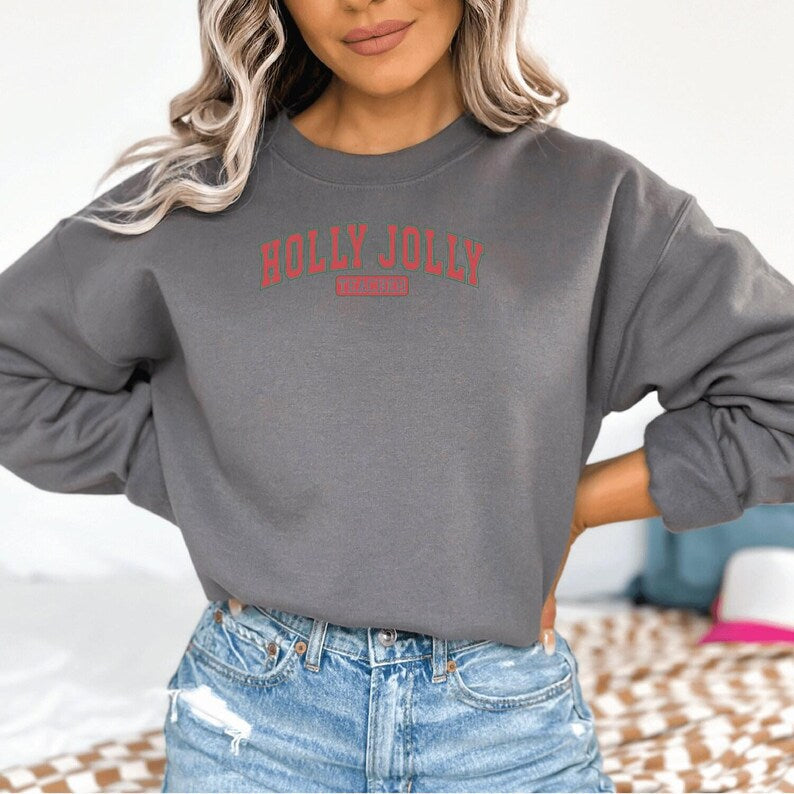 Holly Jolly Teacher Varsity Christmas Sweatshirt