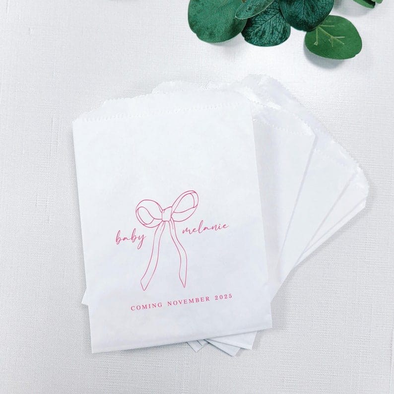 Elegant Bow Baby Shower Favor Treat Bags - Treat Bag - Full Color