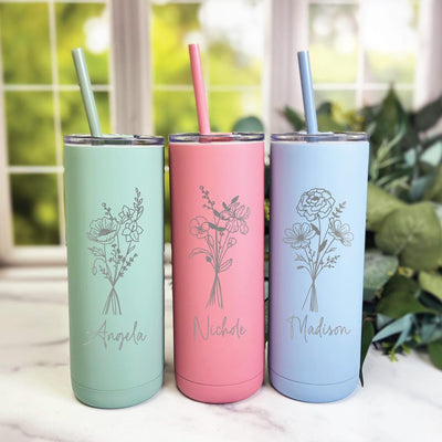 Birth Flower Personalized Skinny Tumbler