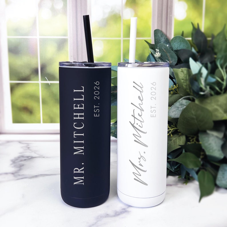 Newlywed Bride and Groom Skinny Tumbler Set