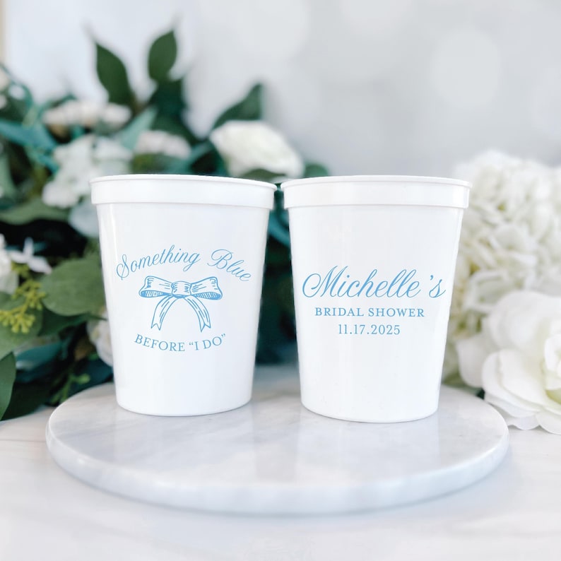 Something Blue Personalized Bridal Shower Stadium Cups