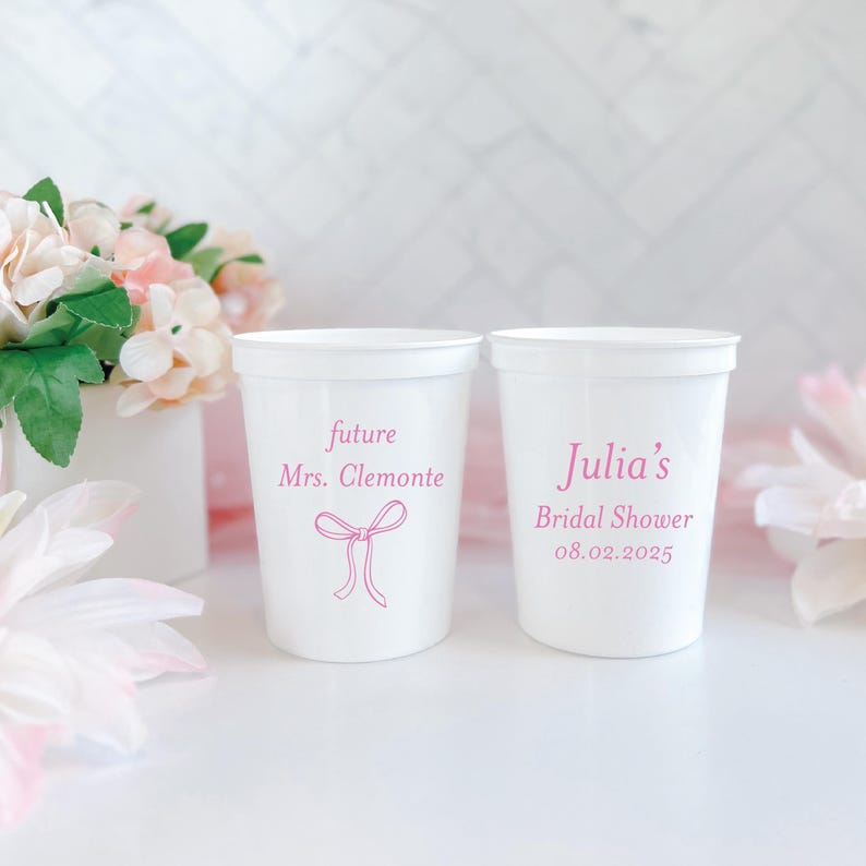 Elegant Bow Personalized Bridal Shower Stadium Cups