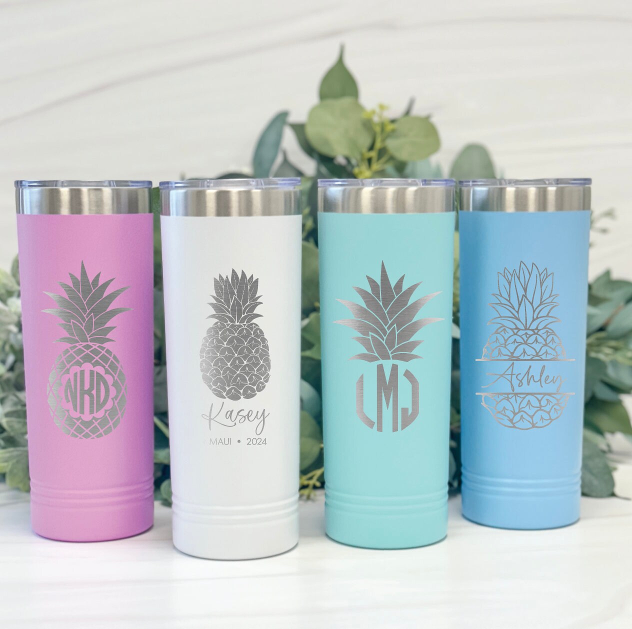 Pineapple Personalized Travel Skinny Tumbler - Barn Street Designs