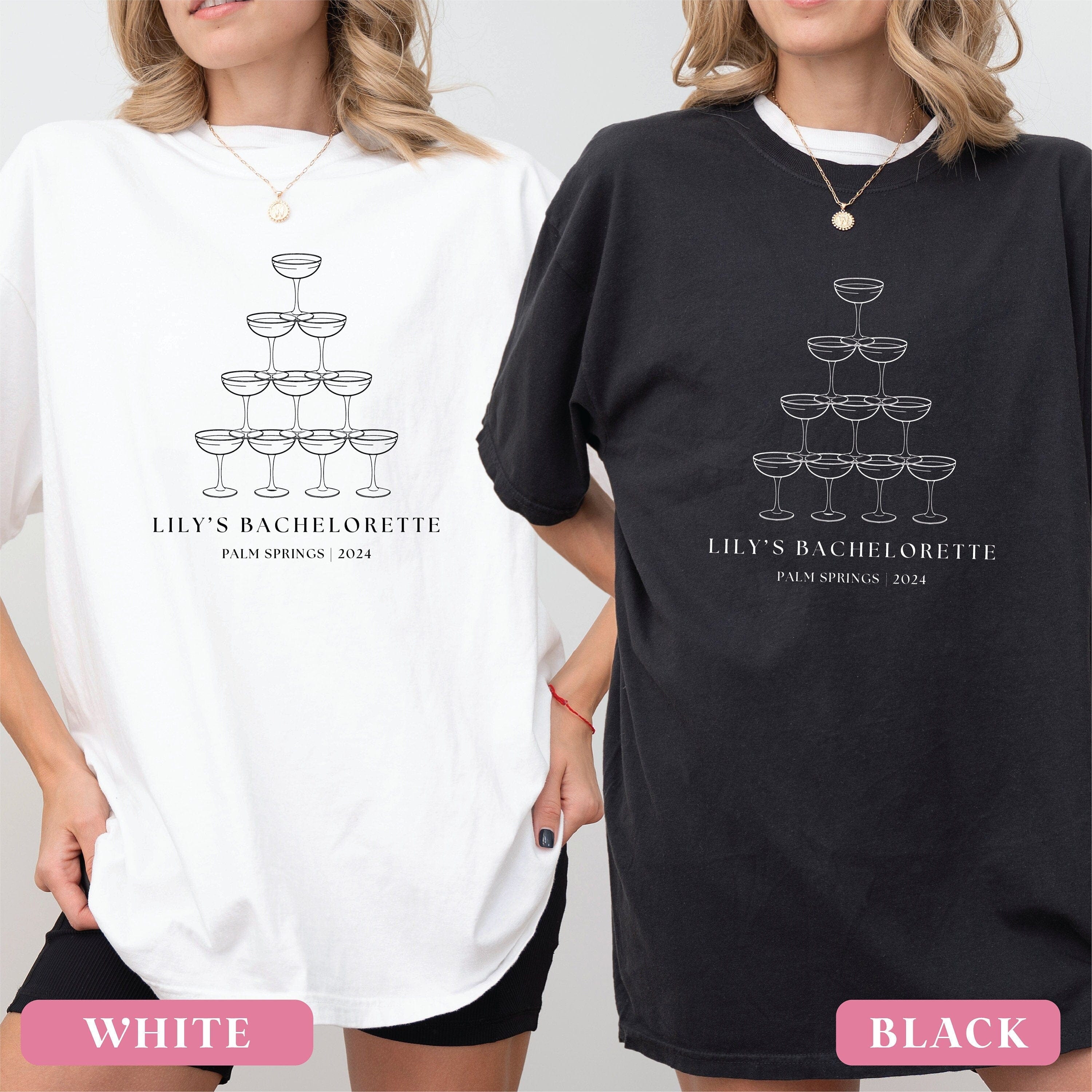 Champagne Tower Bachelorette T-Shirt - T-Shirt Bachelorette DTF