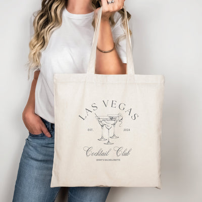 Las Vegas Cocktail Club Bachelorette Canvas Tote Bag - Bags for Bridesmaids, Bachelorette Tote Bag, Personalized Bachelorette Favor Bag