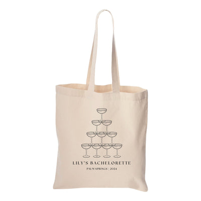 Champagne Tower Bachelorette Canvas Tote Bag - Bags for Bridesmaids, Bachelorette Tote Bag, Personalized Bachelorette Favor Bag