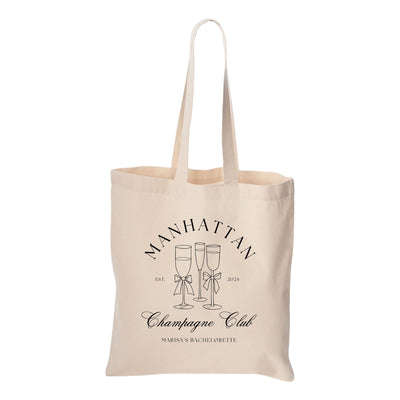 Champagne Club Bachelorette Canvas Tote Bag - Bags for Bridesmaids, Bachelorette Tote Bag, Personalized Bachelorette Favor Bag