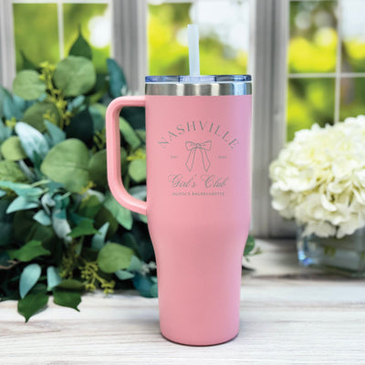 Girl's Club Bachelorette Party Personalized 40oz Tumbler - Custom Bridesmaid Tumbler, 40oz Tumbler with Handle and Straw