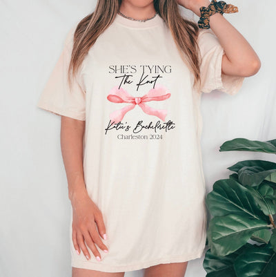 She's Tying the Knot Bachelorette T-Shirt - Bachelorette Party Shirts, Luxury Shirts, 1717 Comfort Colors, Custom Bachelorette Shirts