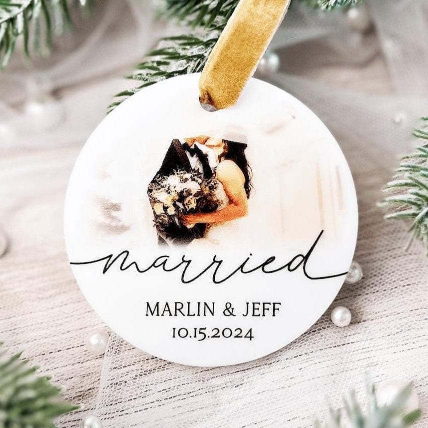 Mr and Mrs First Married Photo Ornament