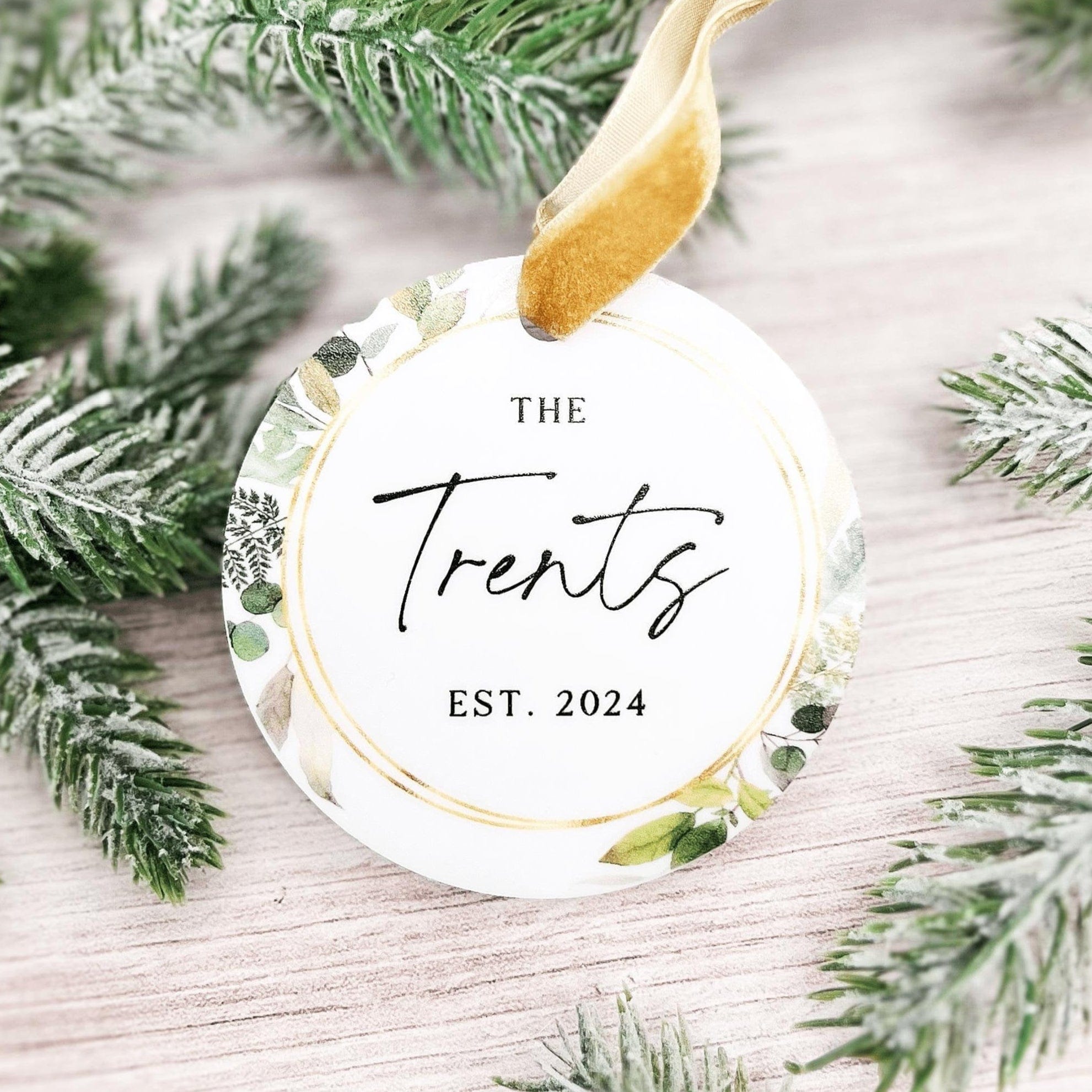 Last Name Greenery Christmas Ornament