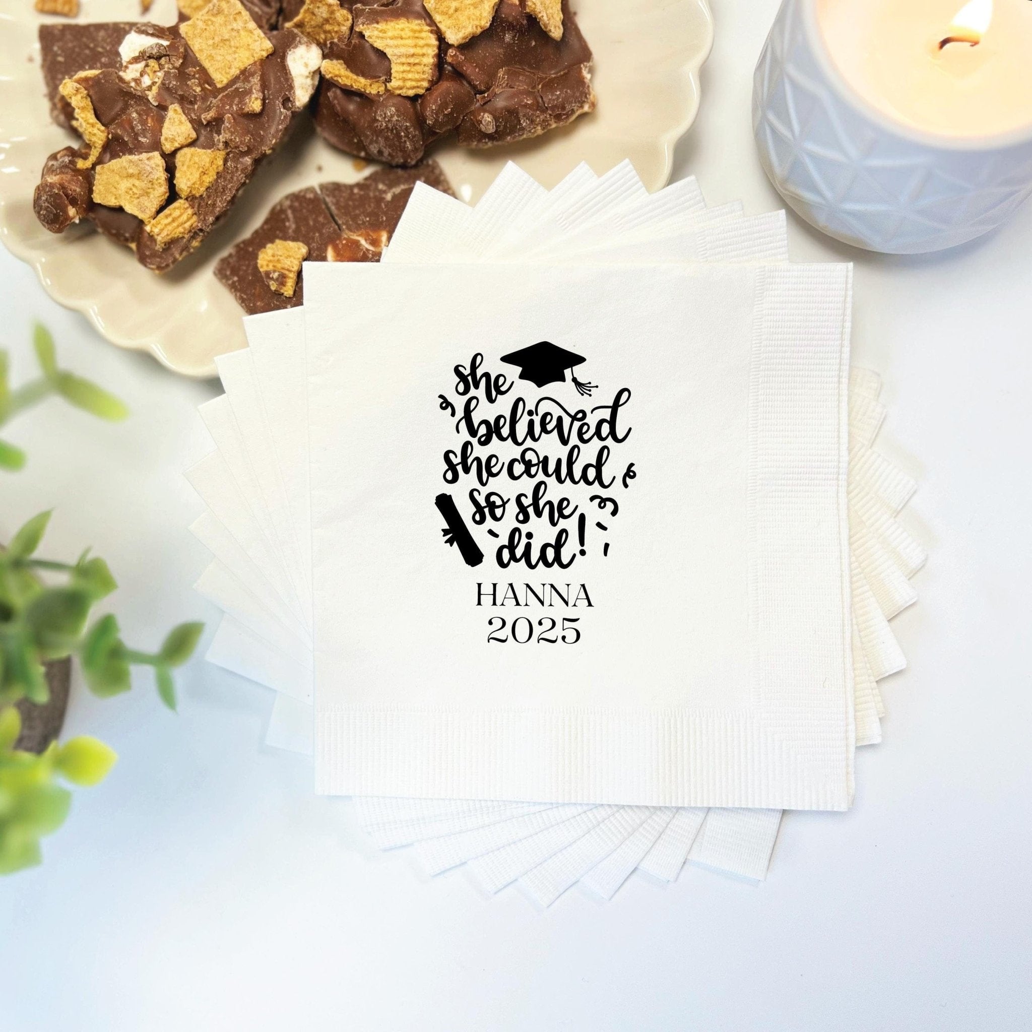 She Believed She Could So She Did Graduation Napkins - Napkins - Foil Stamped