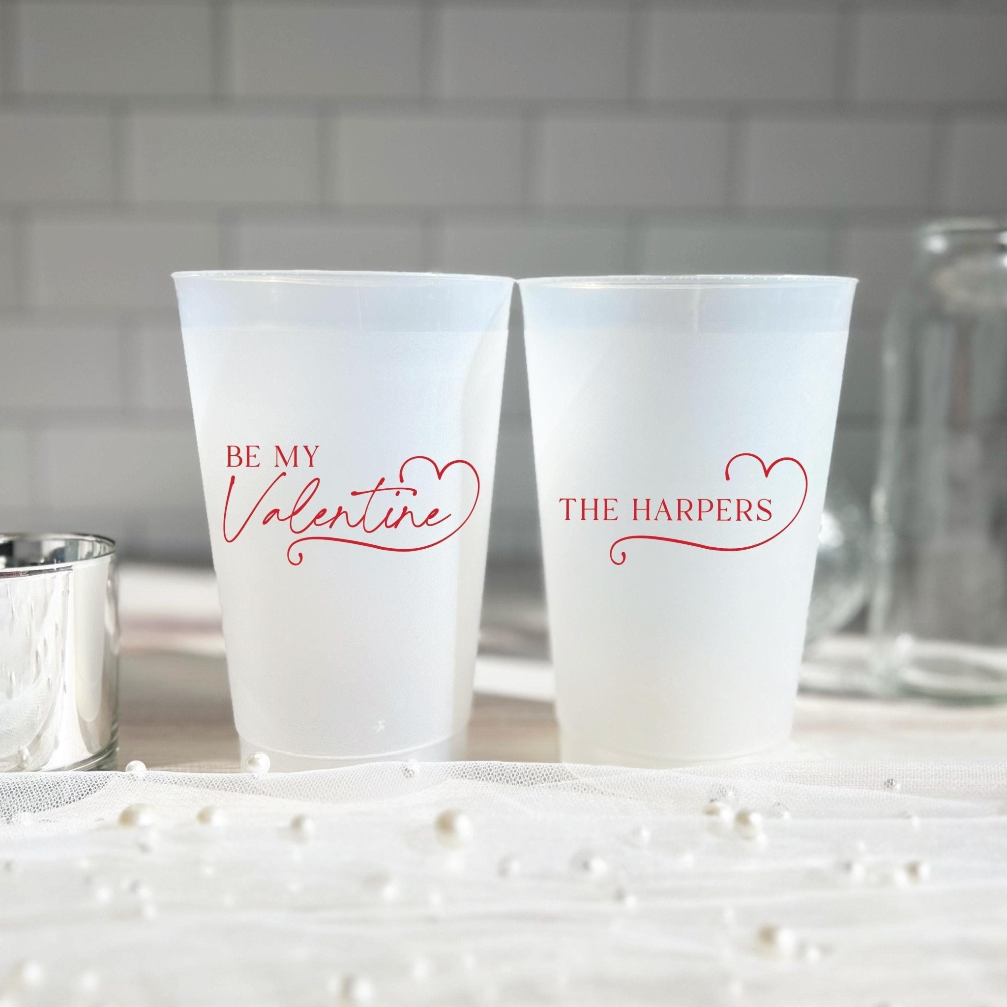 Be My Valentine Frosted Plastic Cups - Cup - Frosted