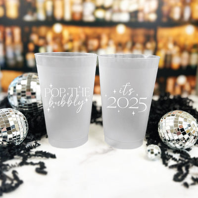 Pop The Bubbly NYE Frosted Plastic Cups - Cup - Frosted