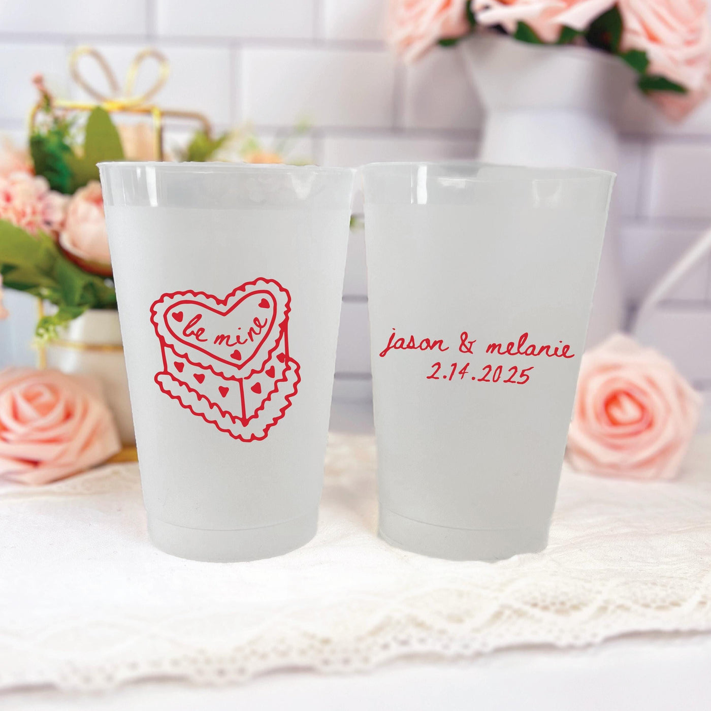 Be Mine Valentine Wedding Frosted Plastic Cups