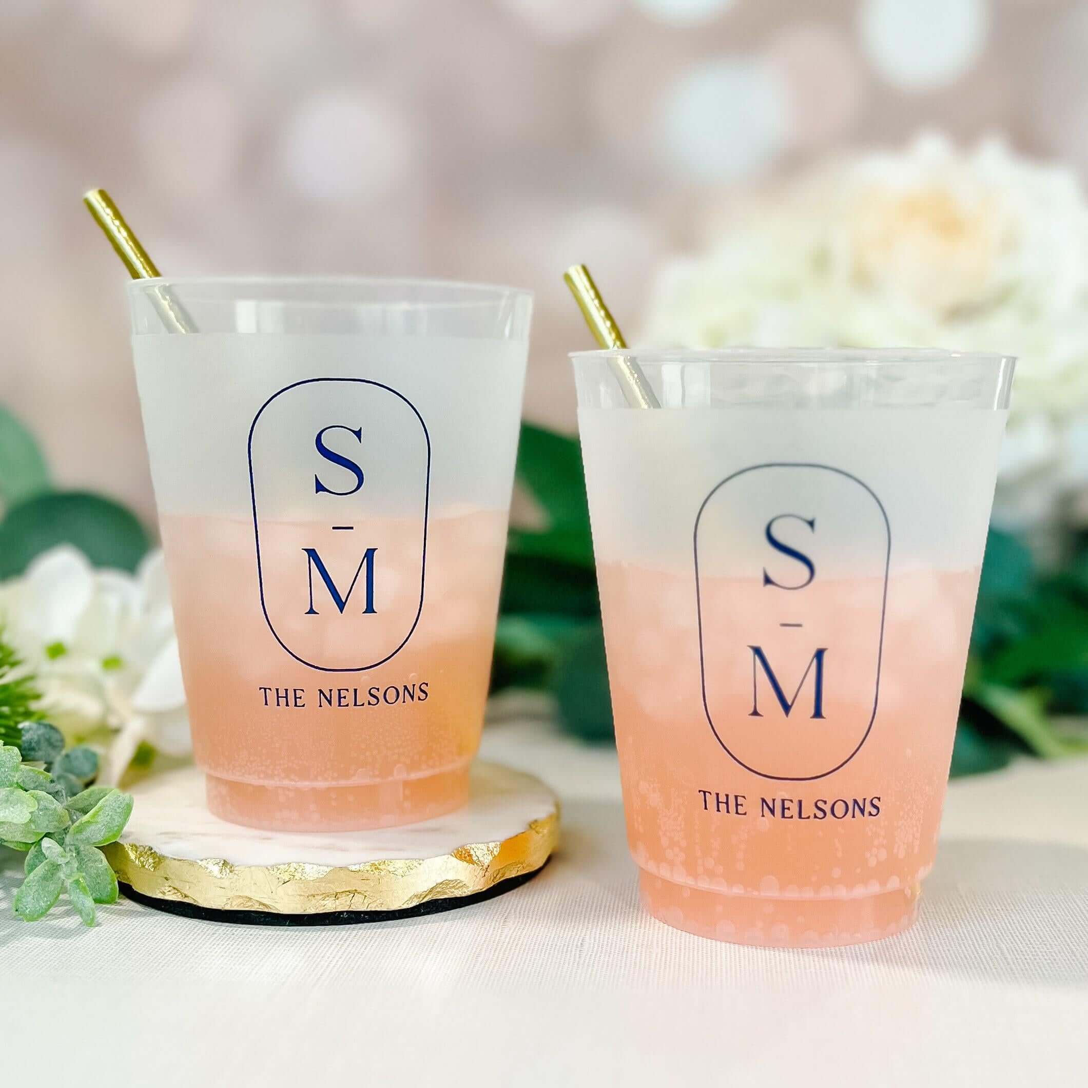 Custom Monogram Frosted Wedding Cups