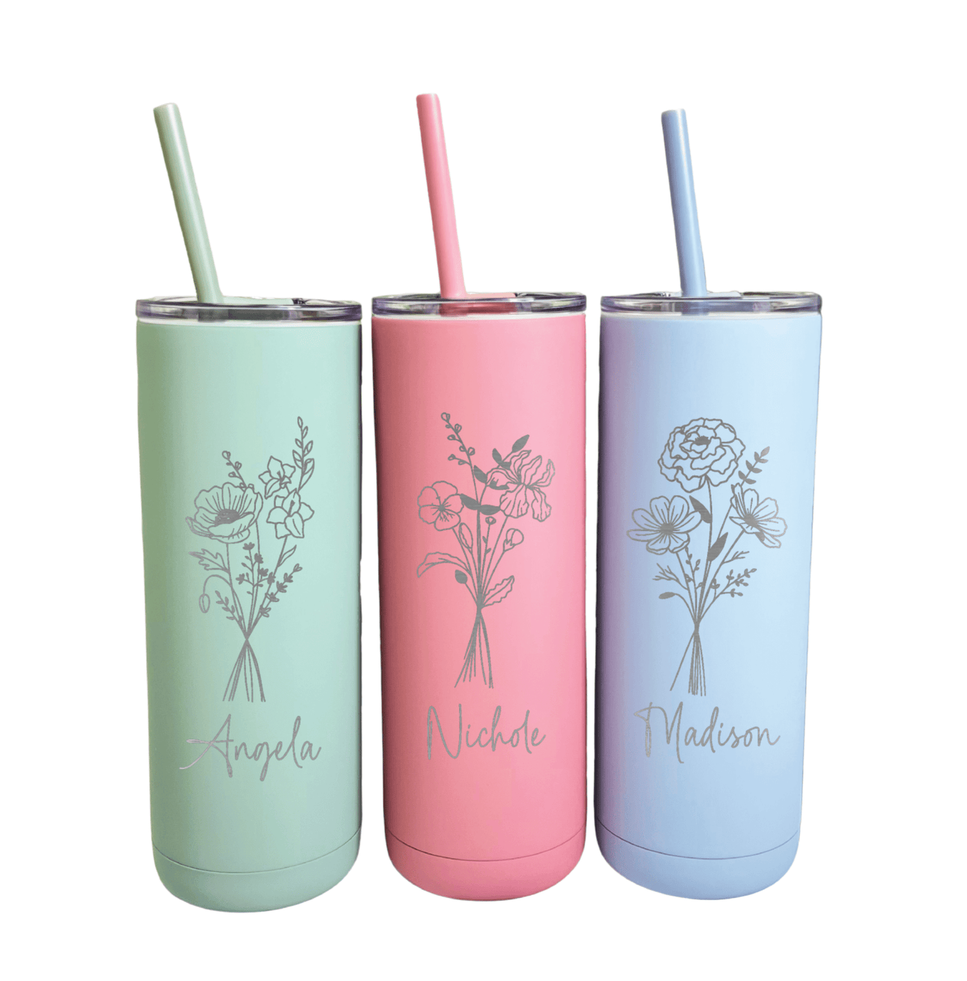 Birth Flower Personalized Skinny Tumbler