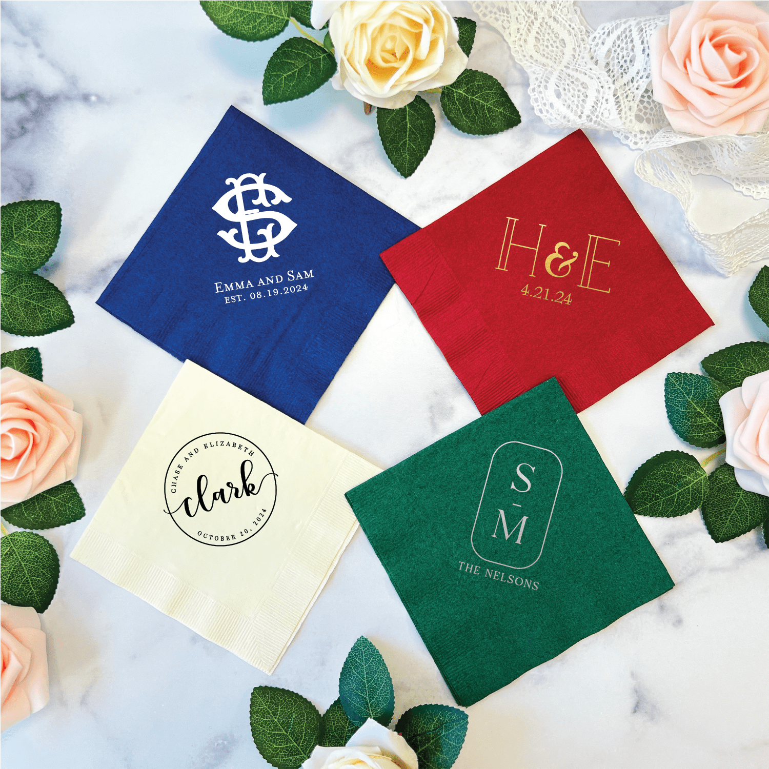 Monogram Wedding Napkins - Napkins - Foil Stamped