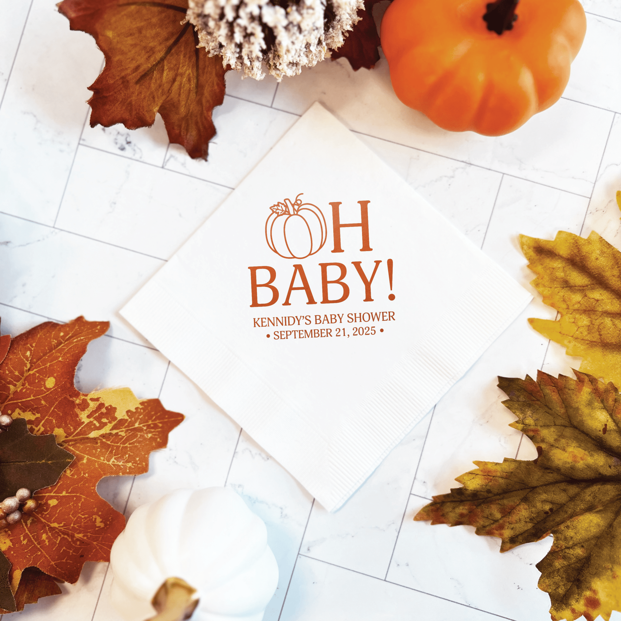 Fall Oh Baby Shower Theme Napkins - Napkins - Foil Stamped