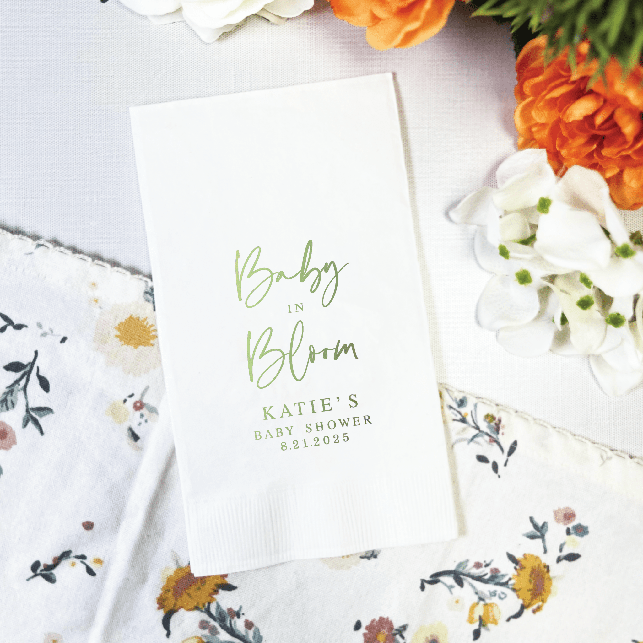 Baby in Bloom Personalized Baby Shower Napkins - Napkins - Foil Stamped