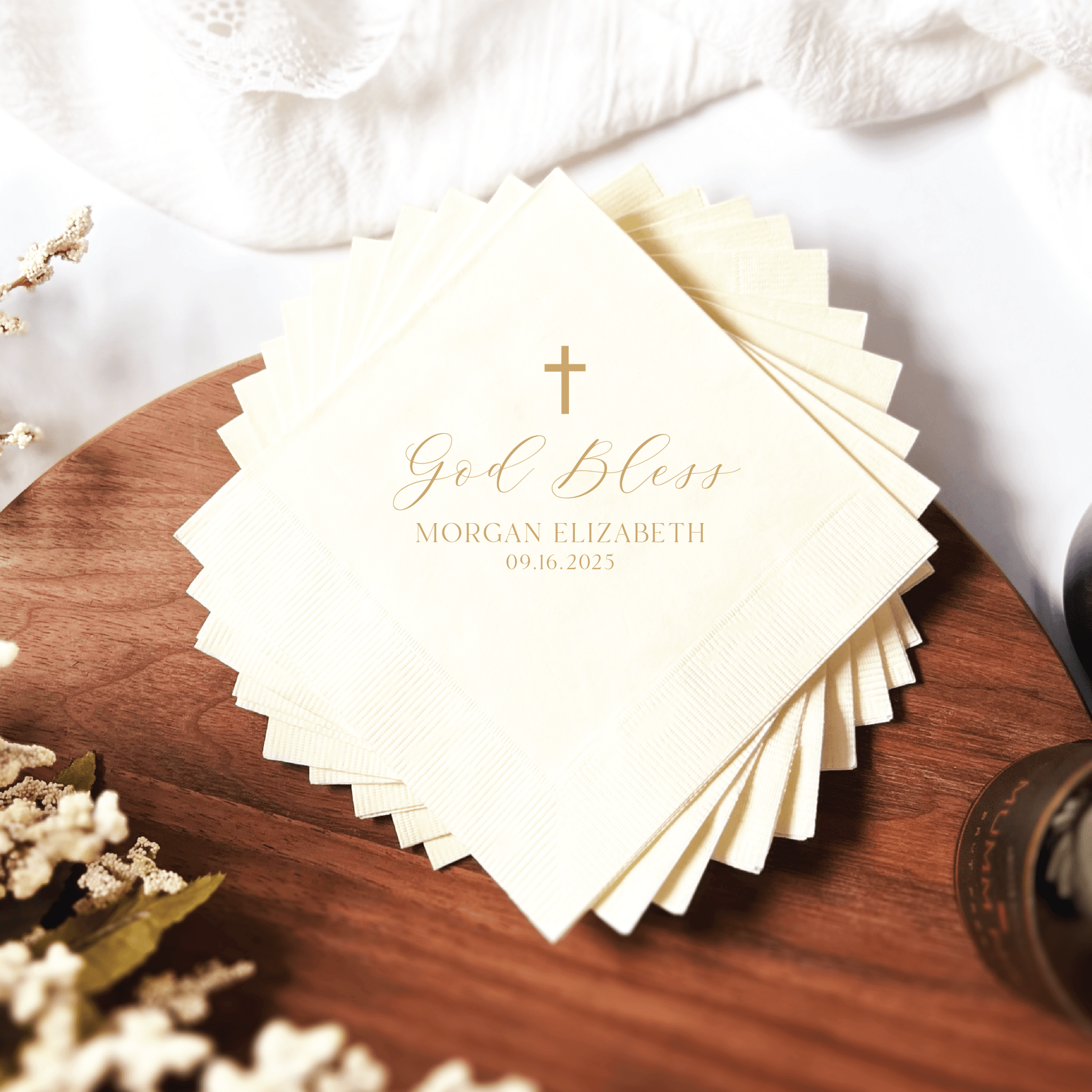 God Bless With Cross Religious Napkins - Napkins - Foil Stamped