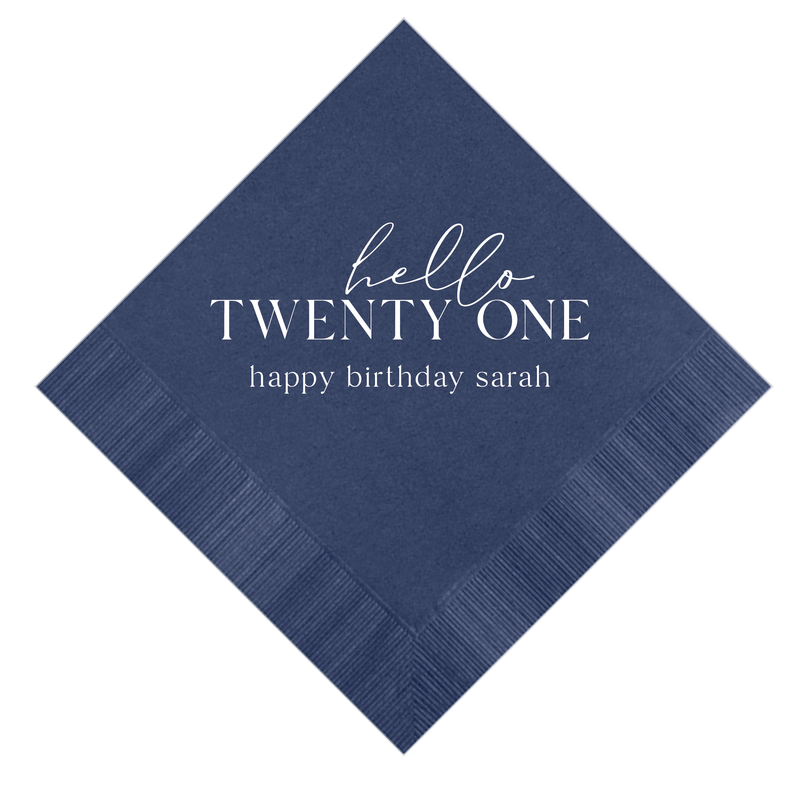 Hello Twenty-One Birthday Napkins - Napkins - Foil Stamped