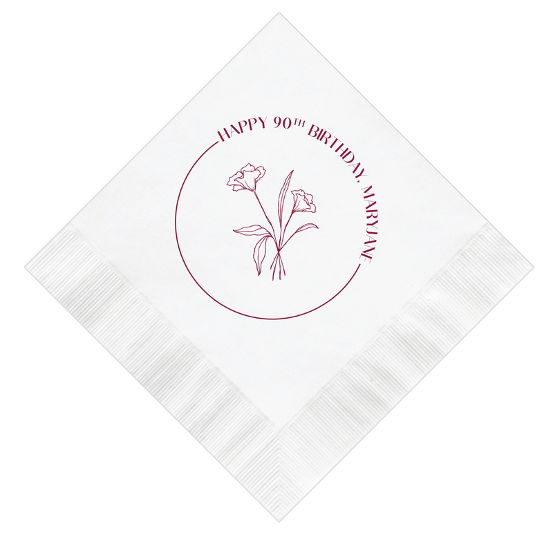 Elegant Floral Birthday Napkins - Napkins - Foil Stamped